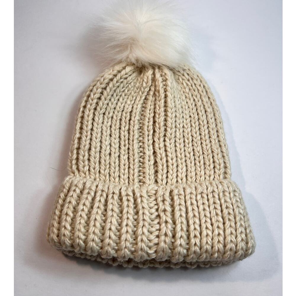 Hat Attack Ivory Bryce Knit Beanie with Detachable Faux Fur PomPom (Revolve)